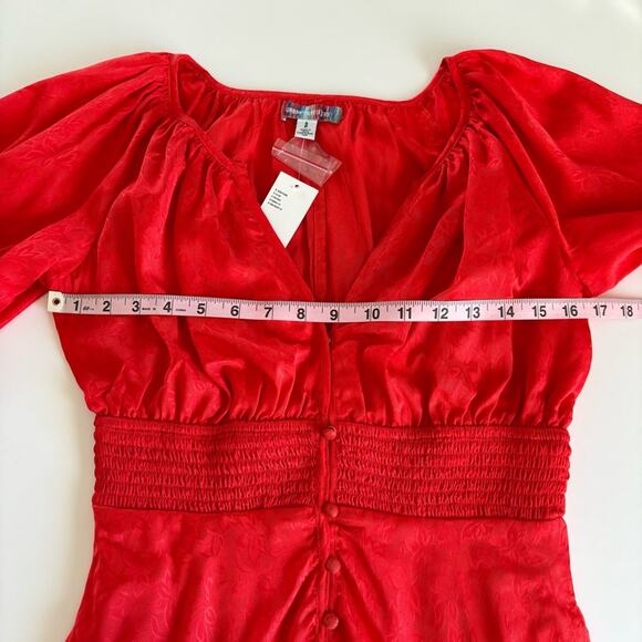 Urban Outfitters Rebecca Red Long Sleeve Jacquard Boho Holiday Mini Dress Small - Picture 4 of 13